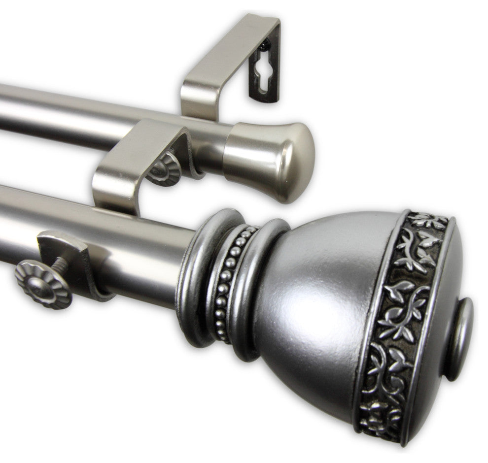 Kettle 1" Double Curtain Rod, Satin Nickel, 66"-120"