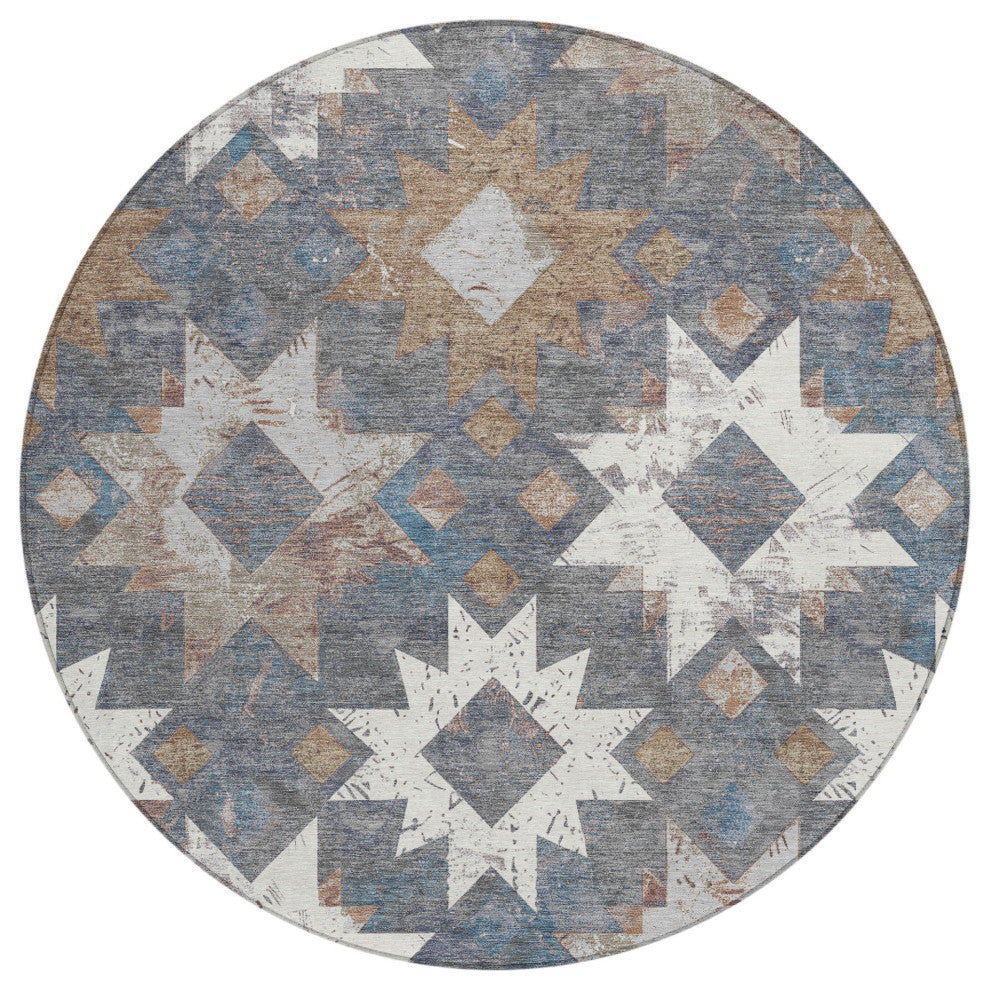 Machine Washable Indoor/Outdoor Chantille ACN1879 Gray 8' x 8' Round Rug