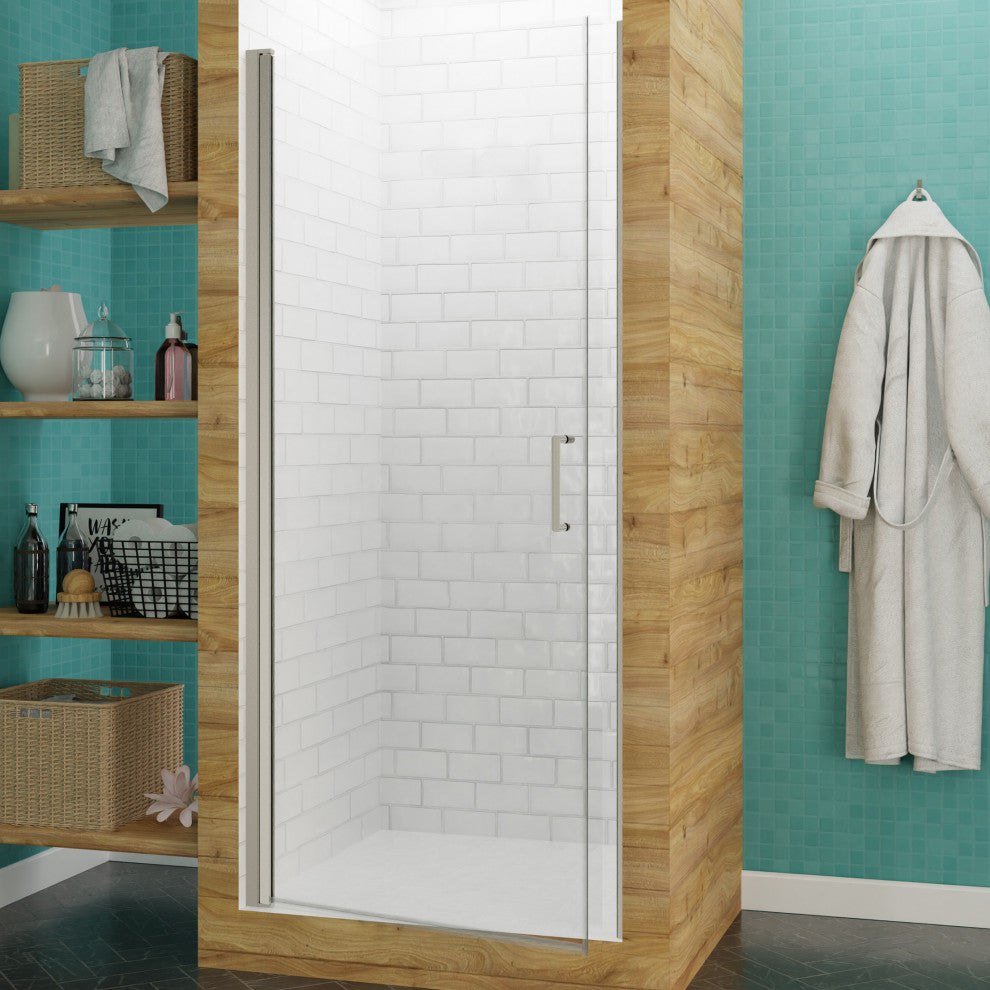 ANZZI Lancer Semi-Frameless Hinged Shower Door, Brushed Nickel, 23" X 72"