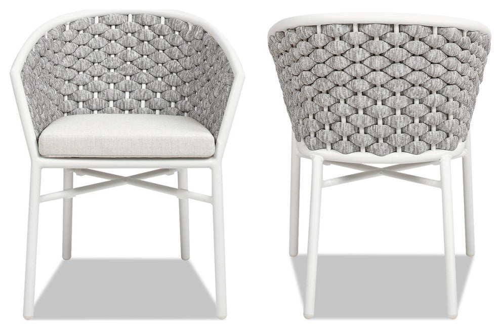 Rowan 24" Weaving Rope Outdoor Patio Dining Chairs, Set of 2, Optic White Acrylic