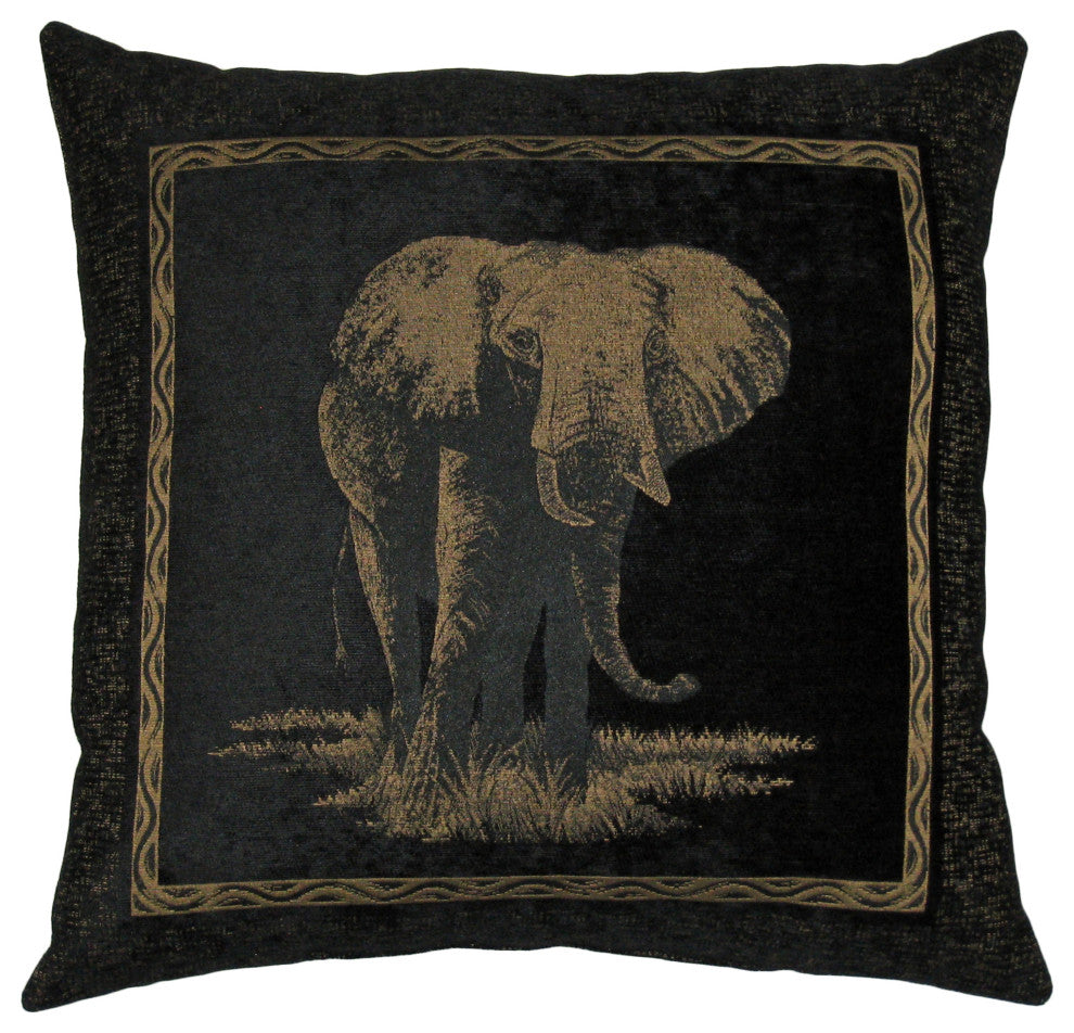 25" Premium Chenille Elephant Pillow, Black