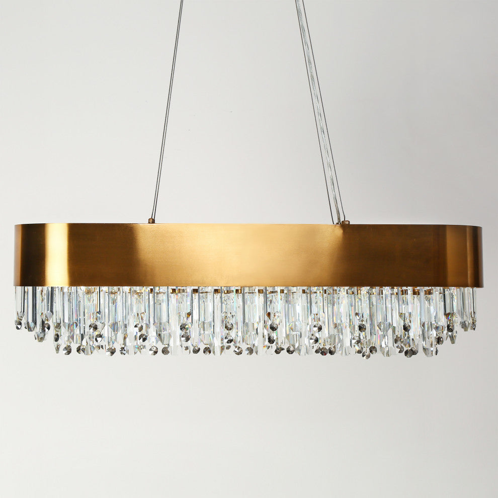 LNC Icarium 10-Light 37" Modern Rectangle Crystal Kitchen Island Light, Brass