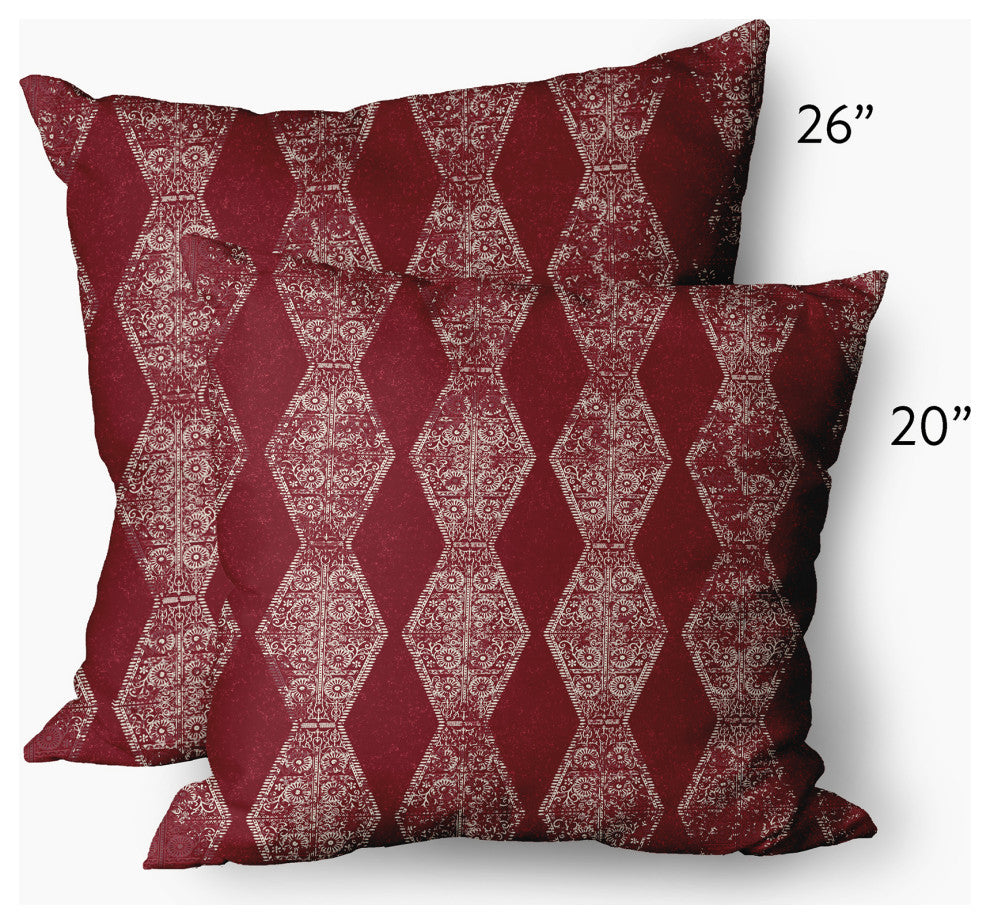 Pyramid Stripe Indoor/Outdoor Throw Pillow, Dark Red, 20x20"