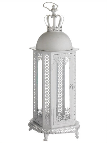 Crown Top Floral Glass Candle Lantern, 30"
