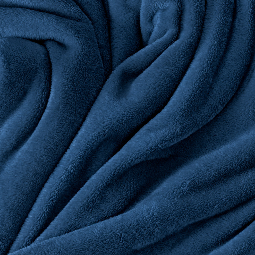 Bare Home Microplush Fleece Blanket, Dark Blue, Throw/Travel