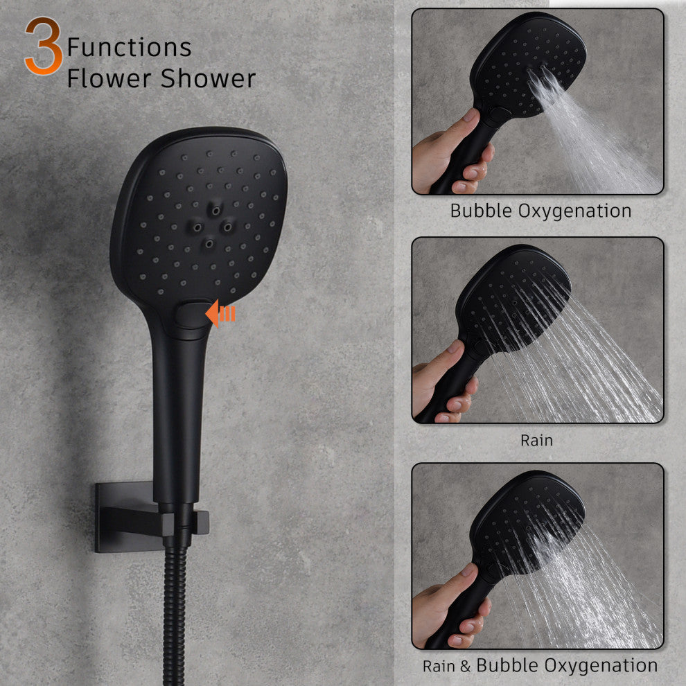 CASAINC 10" Wall Mounted 3 Spray Handheld Rainfall Luxury Shower System Set, Matte Black