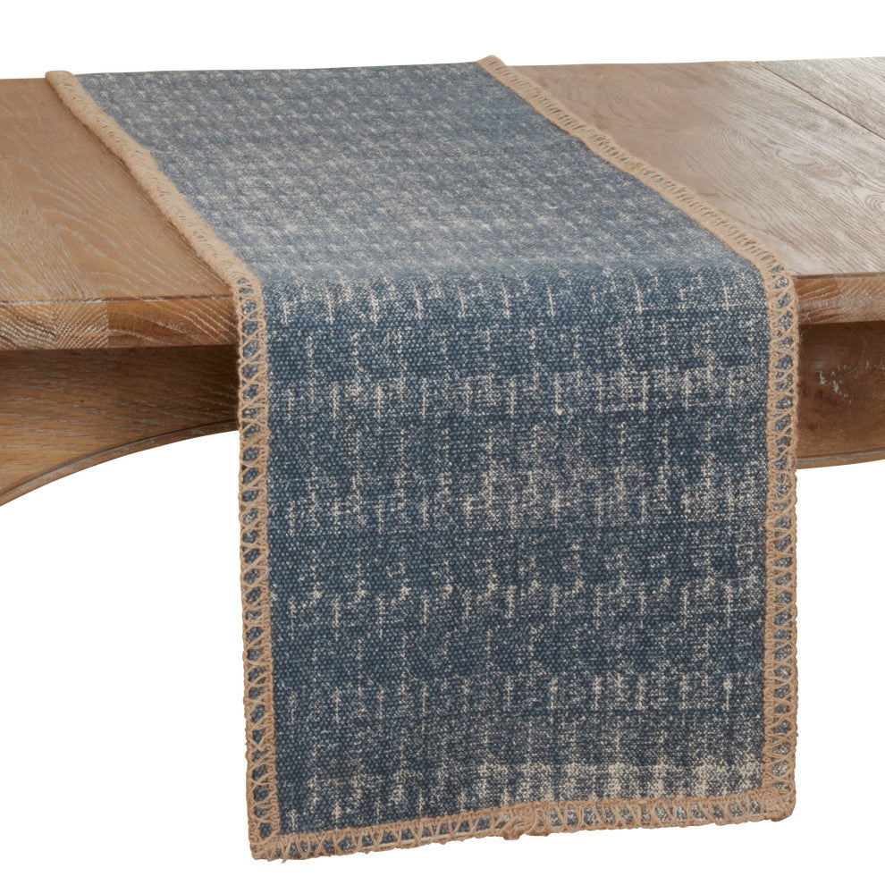 Jute Runner With Whipstitch Design, Denim