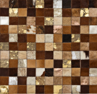 Cowhide Patchwork Rug, Vesta, Grizzly Metal, 5' X 8'
