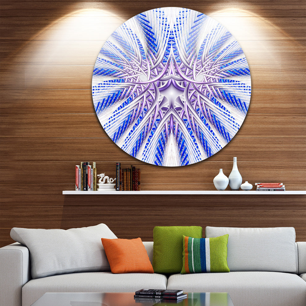Light Blue Unique Fractal Flower Design, Abstract Round Artwork, 11"