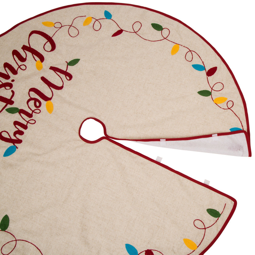 Set of 3 LED Embroidered Linen Christmas Decoration, Stocking and Tree Skirt