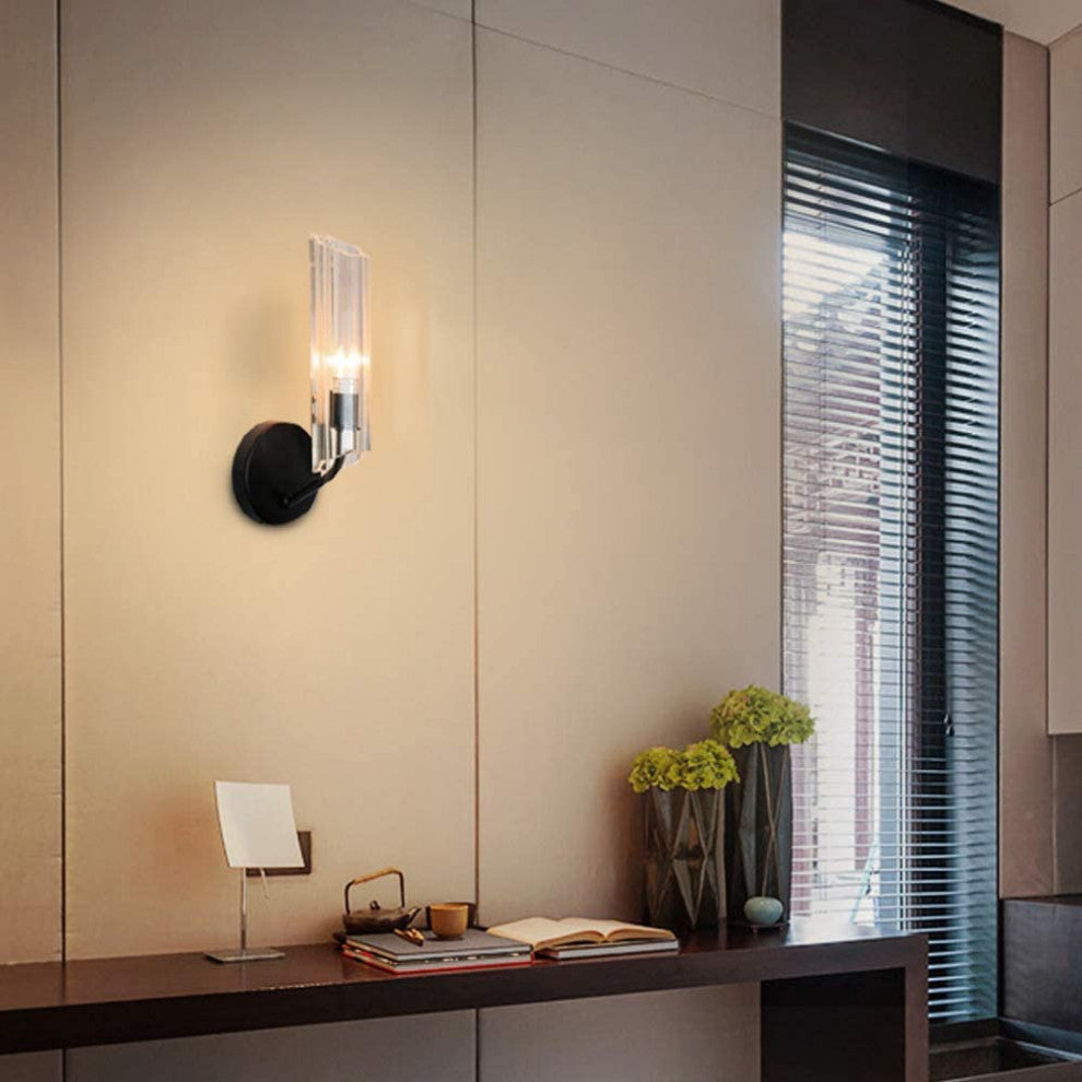 Modern 1 light wall fixture with glass shade black wall sconce for hallway