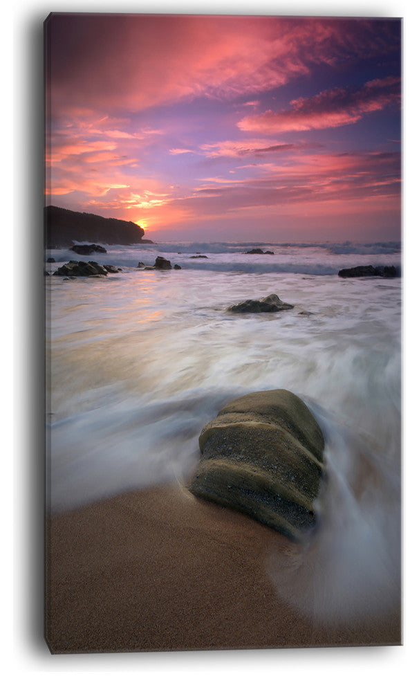 "Beautiful Guincho Beach in Portugal" Contemporary Seascape Art Canvas, 16"x32"
