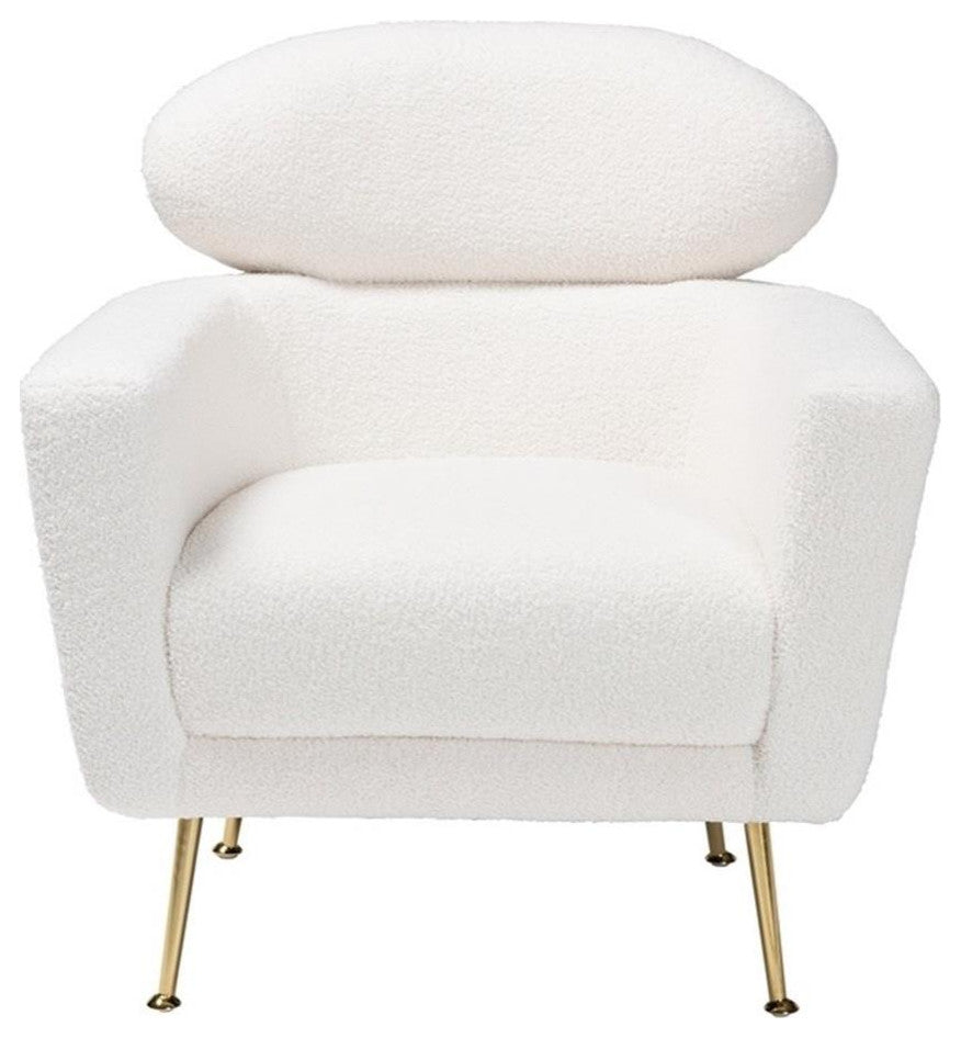 Fantasia and Contemporary Ivory Boucle Upholstered and Gold Metal Armchair
