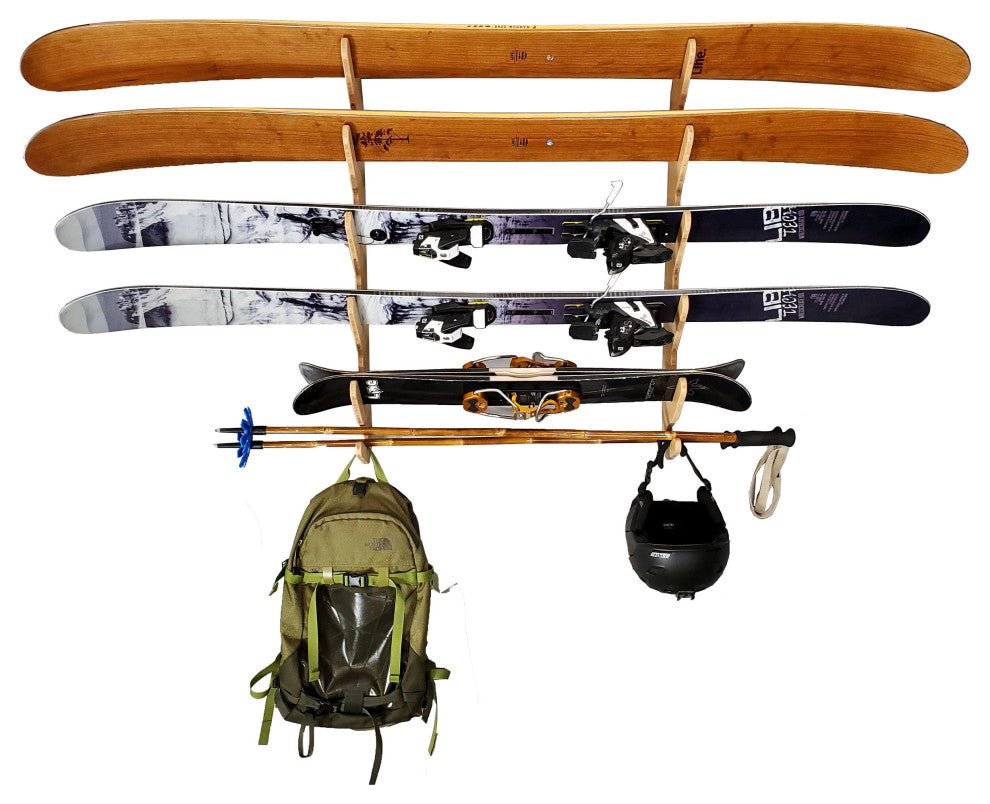 Ski Rack - The Hallsteiner Series Horizontal Ski Wall Mount, Bamboo, Pro
