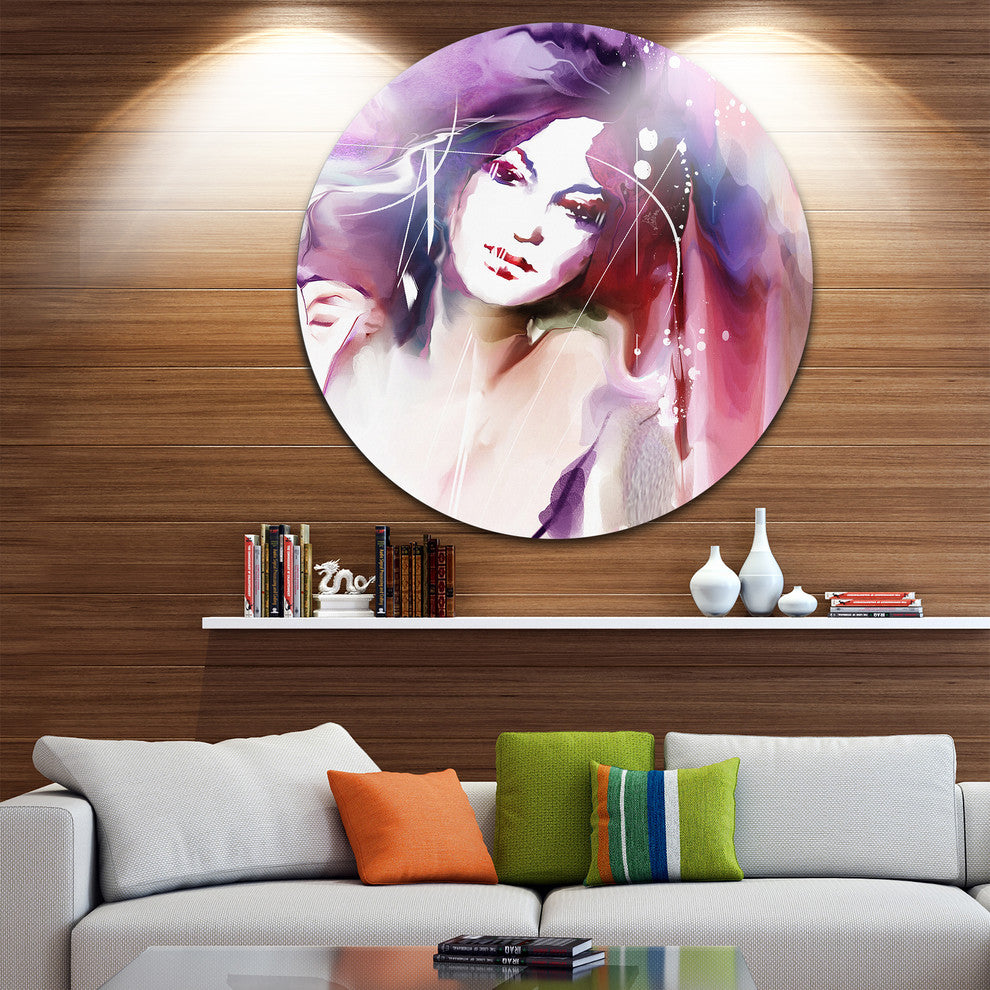 Woman With Wreath, Portrait Contemporary Disc Metal Artwork, 11"