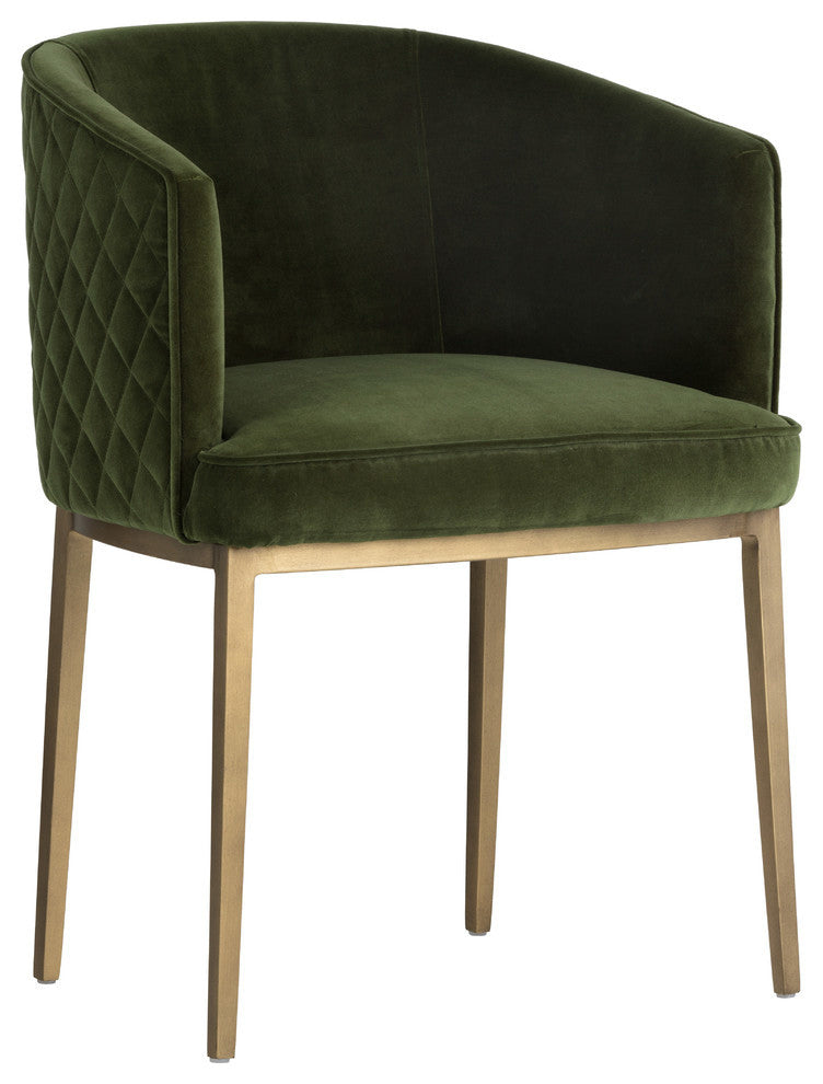 Cornella Dining Chair, Antique Brass, Green