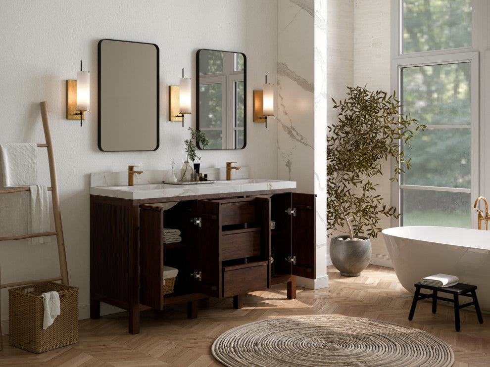 Elizabeth 60 Double Bathroom Vanity in Dark Walnut Teak 1.5" Calacatta Laza