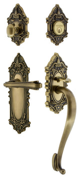 Victorian Plate S Grip Entry Set Fleur Lever, Antique Brass, 2-3/4", Left