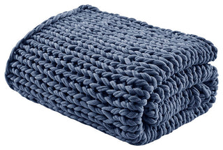 Madison Park Chunky Double Knit Handmade Throw Blanket, Blush, Navy Blue