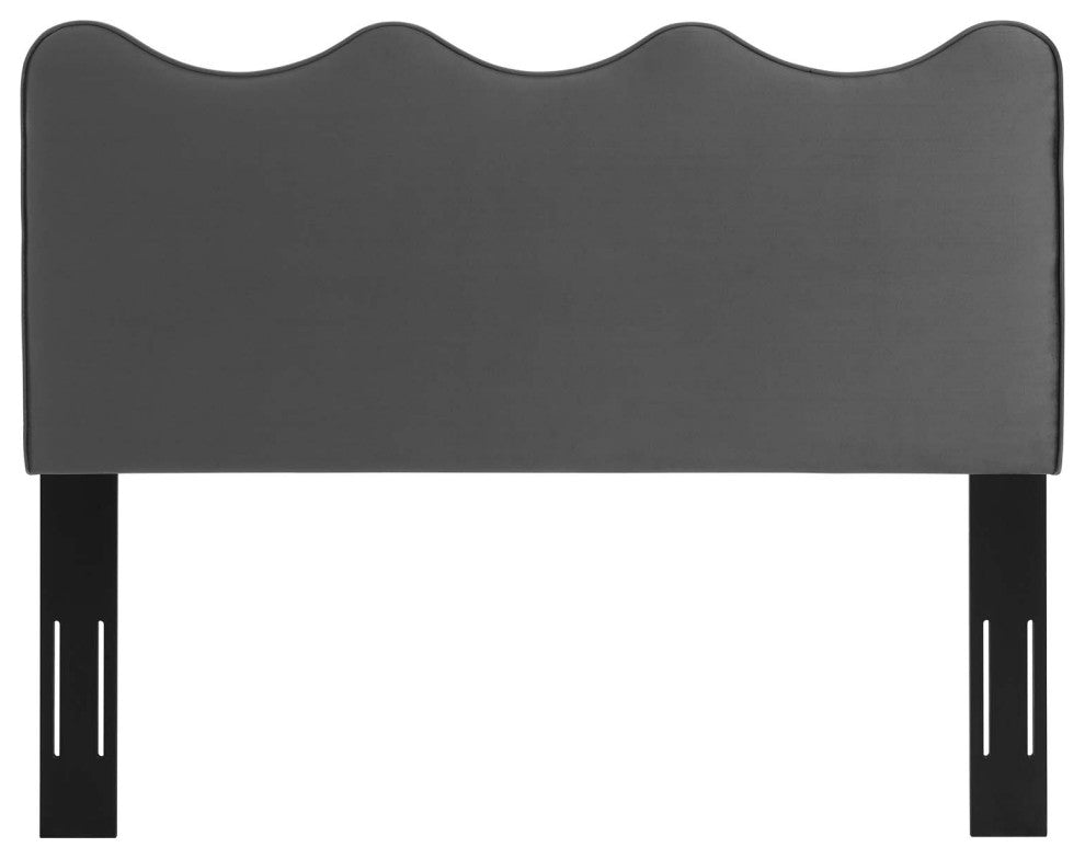 Headboard, Full Queen Size, Velvet, Dark Gray, Modern Contemporary, Bedroom