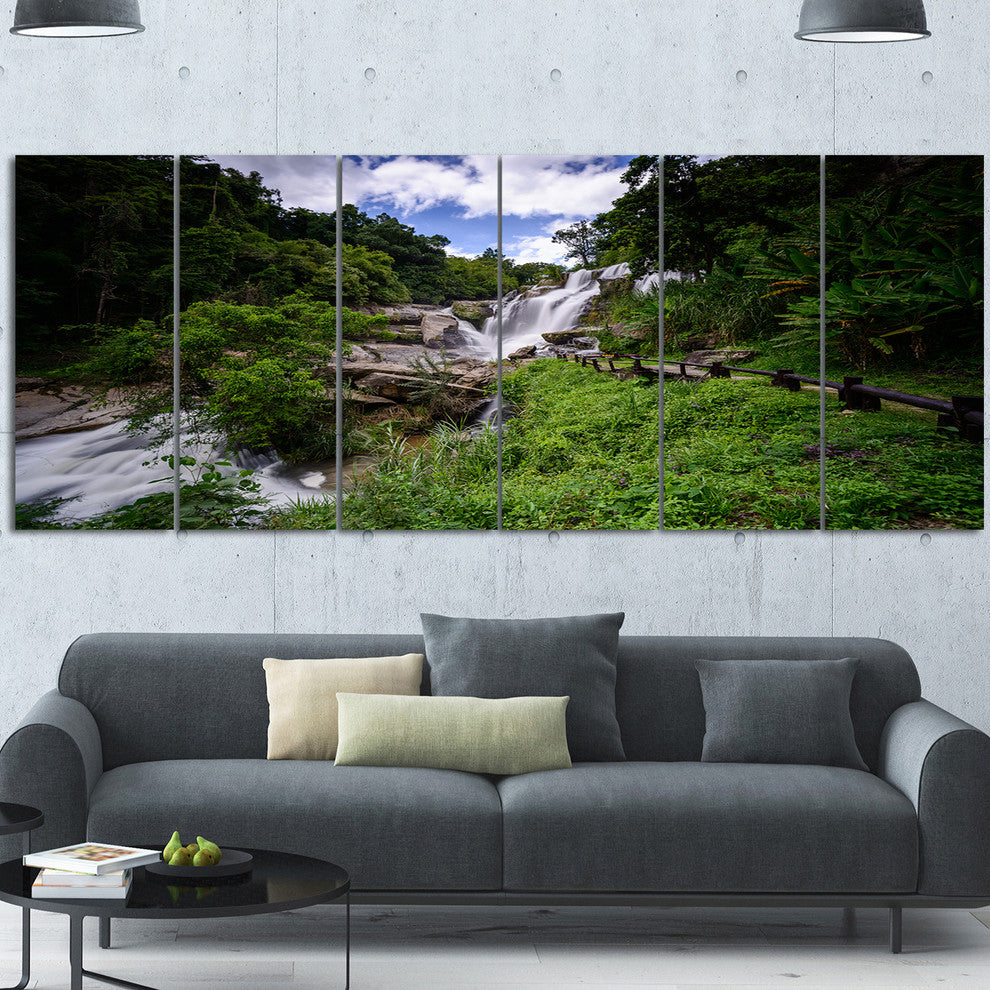 Mae Klang Waterfall Thailand, Large Landscape Canvas Art, 70"x28", 6 Panels