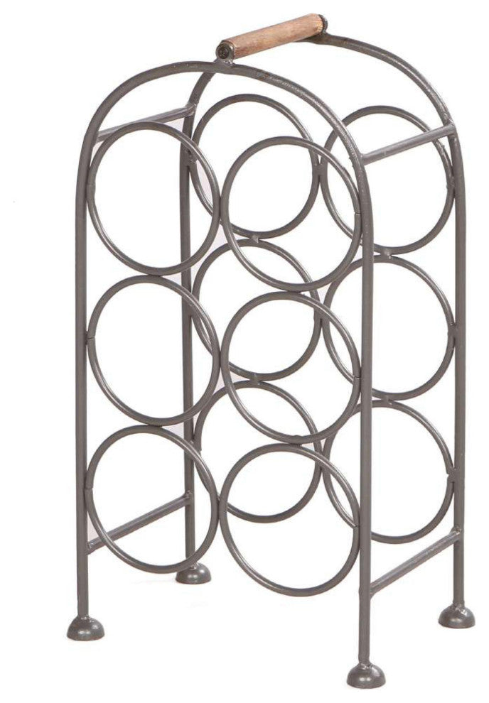 Benzara UPT-266372 Wine Rack Holder, Arched Iron Frame, 6 Bottle Storage, Gray