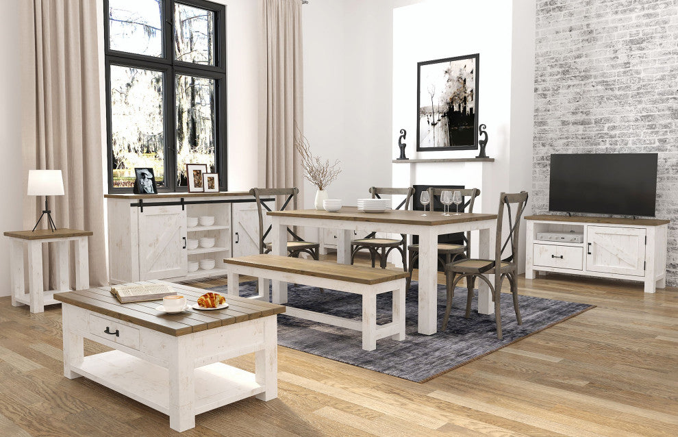 Provence Side Table, White/Brown