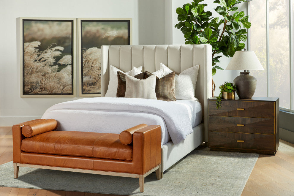 Chandler Bed, Cream Velvet, Natural Gray, Standard King