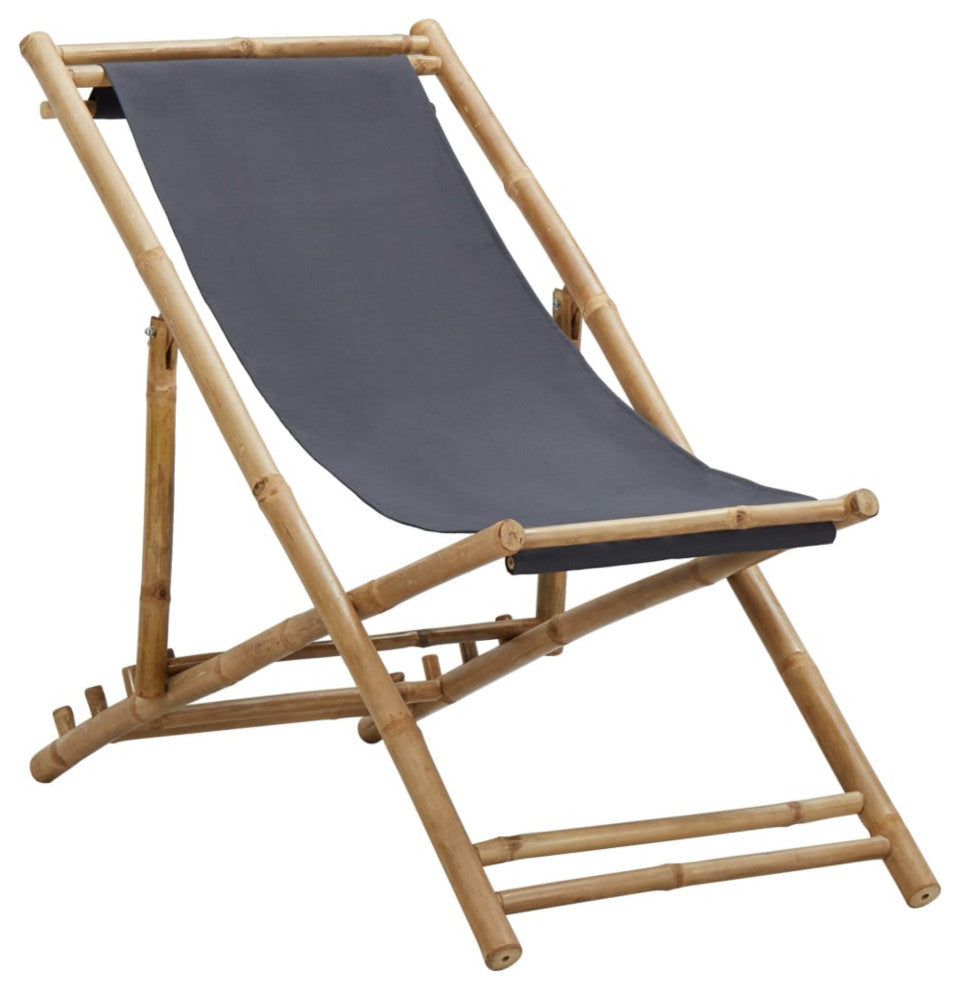 Vidaxl Deck Chair Bamboo and Canvas Dark Gray