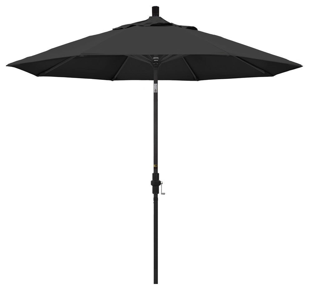 9' Stone Black Collar Tilt Crank Aluminum Umbrella, Black Pacifica
