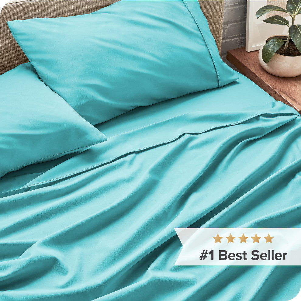 Bare Home 1800 Microfiber Sheet Set, Aqua, Queen