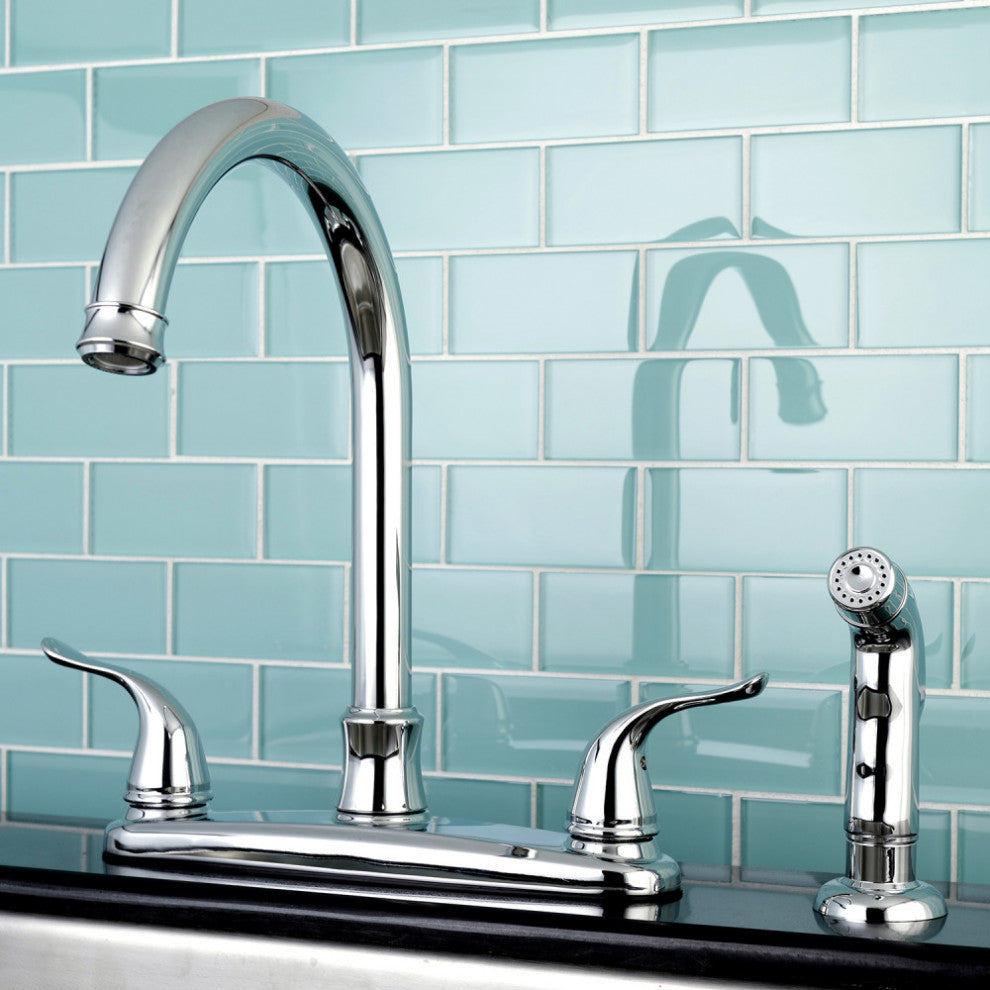 Kingston Brass 8" Centerset Kitchen Faucet With Sprayer, Polished Chrome