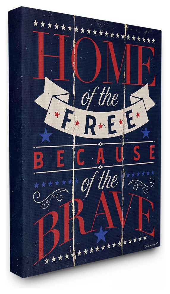 Home Of The Free Red White & Blue Planked Look Canvas Wall Art, 16"x20"