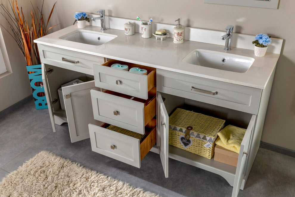 Livia Collection 72" Bathroom Vanity With Sink, Mirror, Countertop, Gray