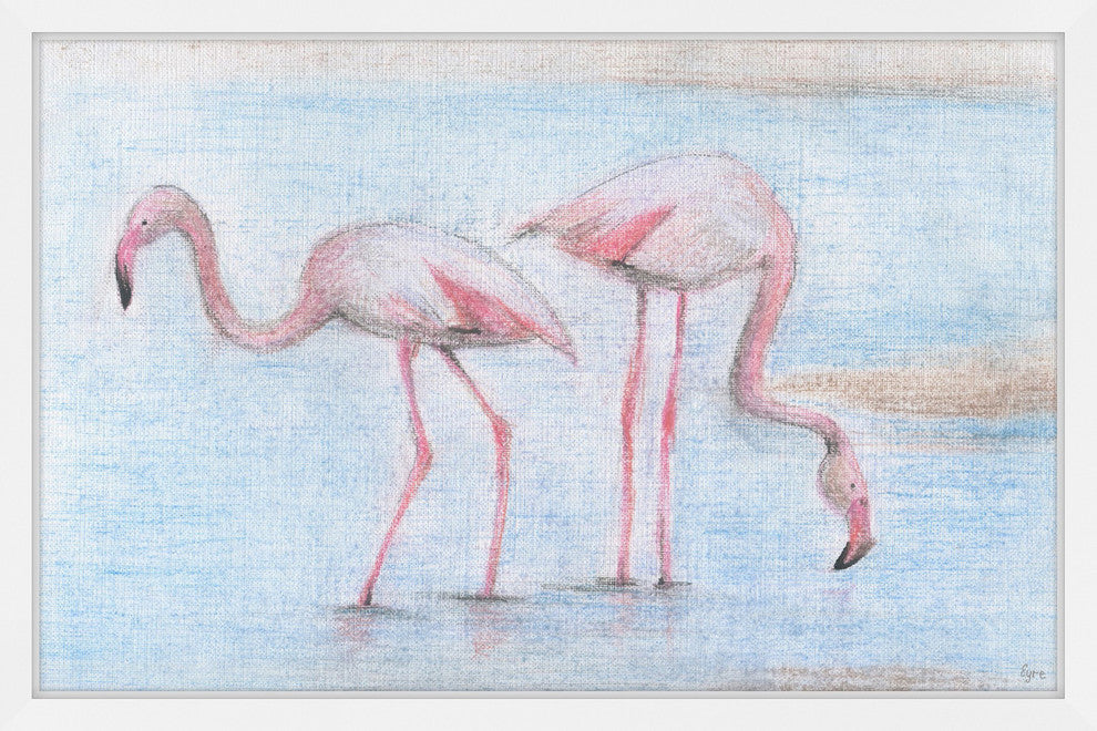 "Fishing Flamingos" Framed Painting Print, 36"x24"