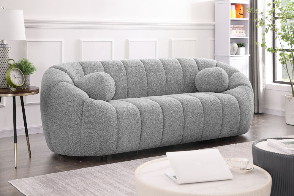 Elijah Boucle Fabric Upholstered Sofa, Grey
