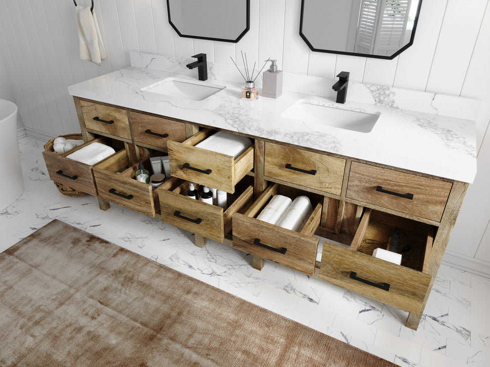Parker Mango 84" Double Sink Bath Vanity in Natural  2" Carrara Quartz