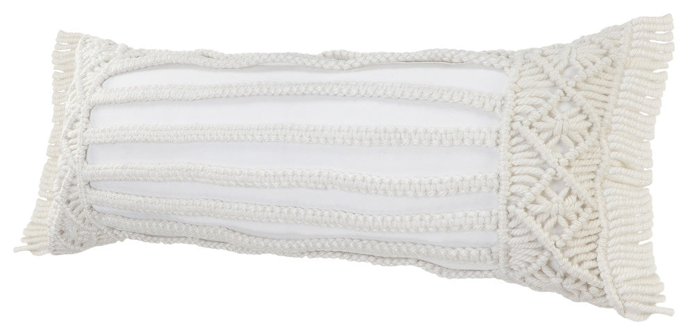 Ox Bay Handwoven White Diamond Resistant Polyester Pillow Cover, 14"x36"