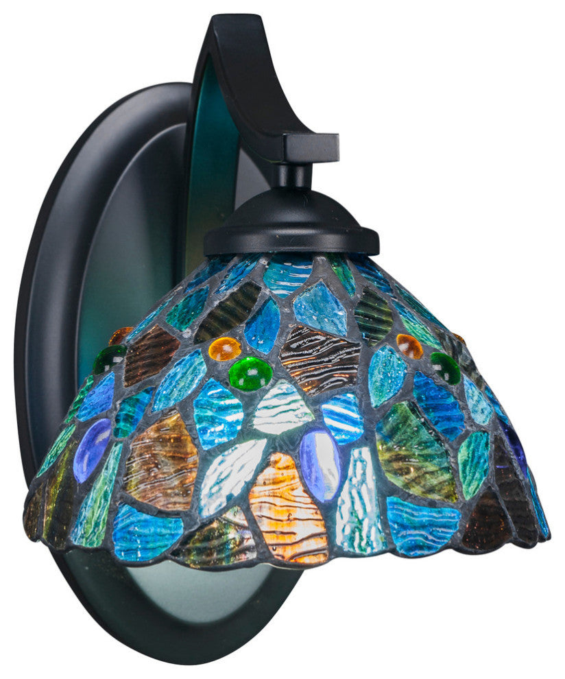Zilo Wall Sconce, Matte Black, 7" Blue Mosaic Tiffany Glass