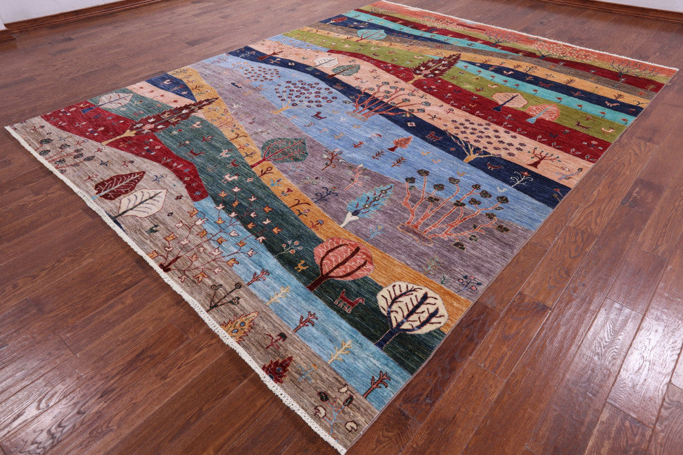 9' 0" X 11' 7" Hand Knotted Tribal Persian Gabbeh Wool Rug - Q12807