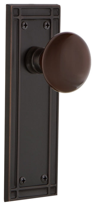 Mission Plate Single Dummy Porcelain Door Knob, Brown