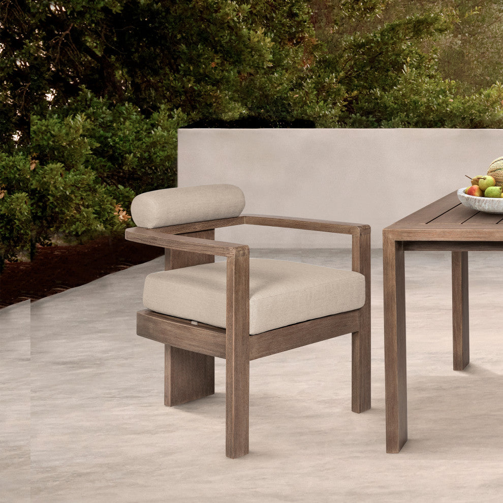 Relic Outdoor Patio Dining Chair, Eucalyptus Wood With Taupe Olefin Cushions
