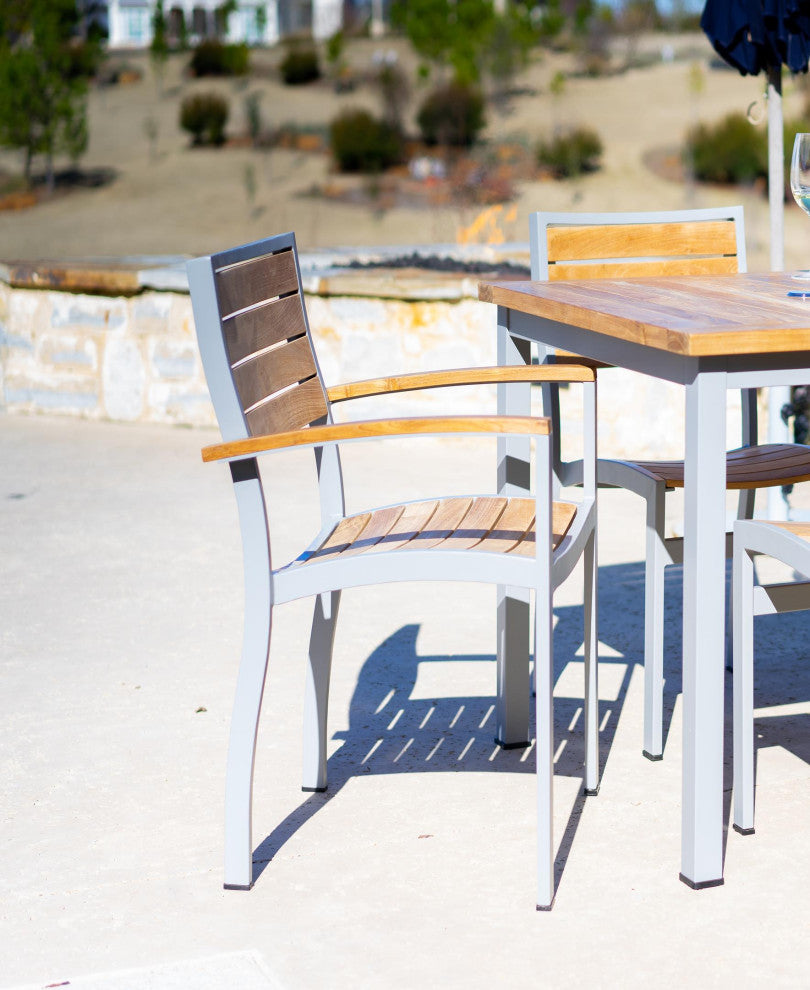 Catalina Teak Outdoor Stacking Dining Chair, Set of 2, Ash Gray