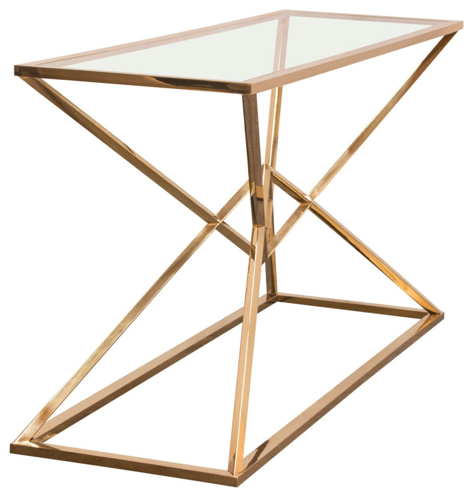 Aria Square Console Table With Metal Base, Gold