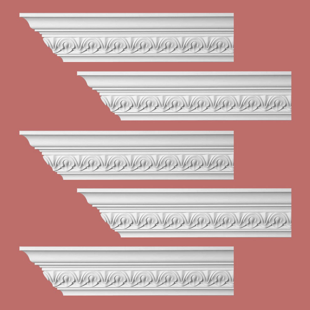 Ornate Cornice White Urethane Chaville Design 5 Pieces Totaling 480" Length