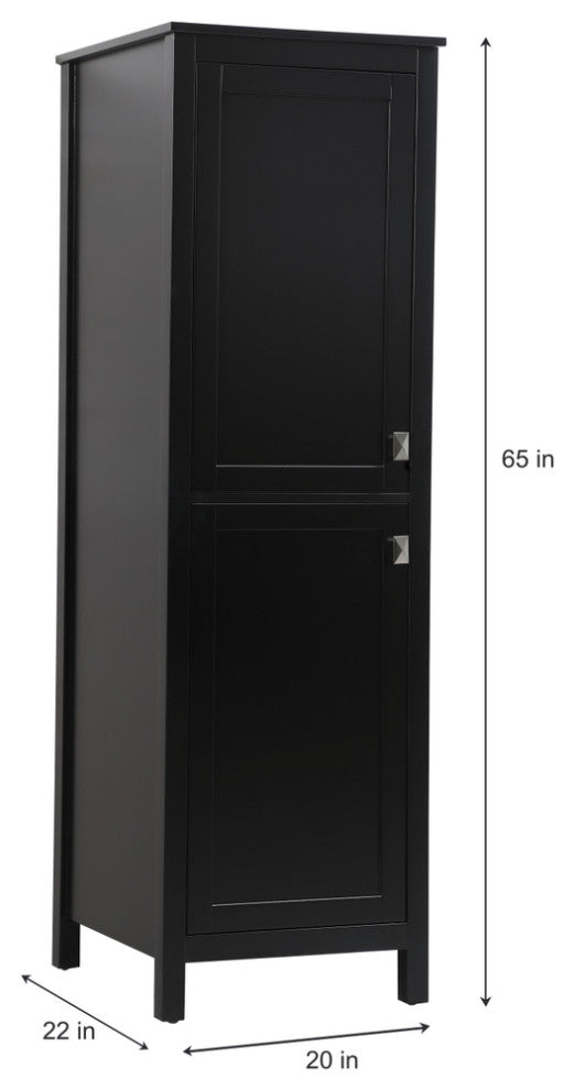20" Wide Bathroom Linen Storage Freestanding Cabinet, Black