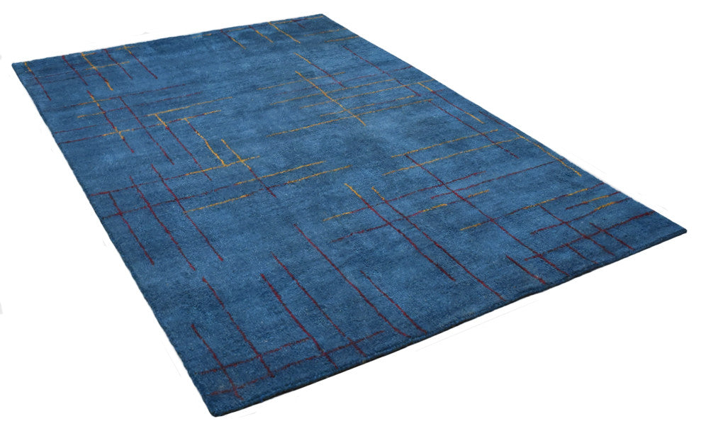 HAND KNOTTED LOOM SILK ECO-FRIENDLY RUGS-5'x8',Rectangle,Blue Red,Contemporary
