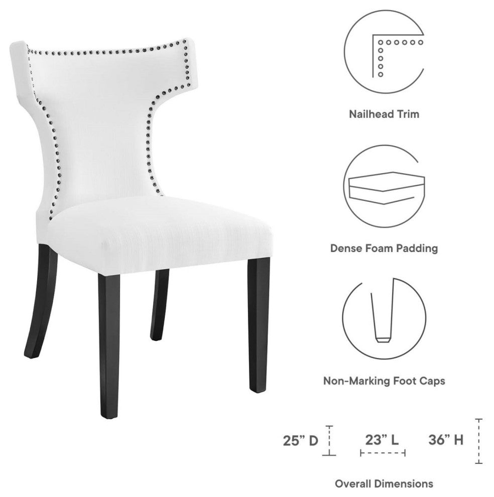 Side Dining Chair, Rivet Nailhead, White, Fabric, Modern