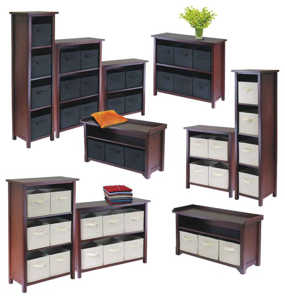 Verona 3-Section M Storage Shelf With 6 Foldable Black Color Fabric Baskets