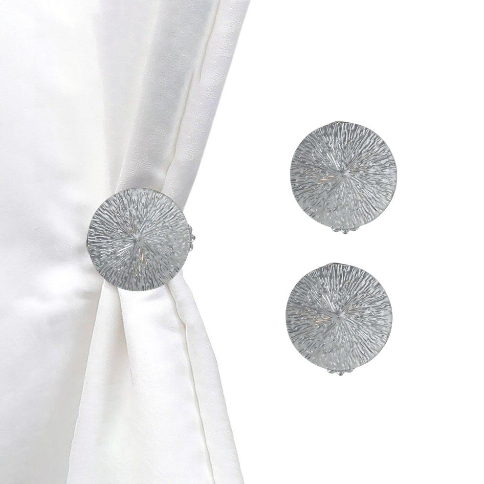 Set of 2 Metal Curtain Tiebacks "“ Elegant Round Design Clips, Chrome